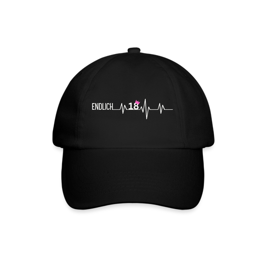 Cap "Endlich 18" (Herzschlag-Motiv) - Schwarz/Schwarz