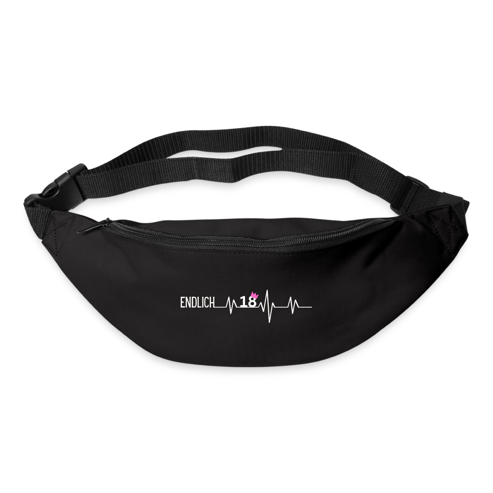 Gürteltasche "Endlich 18" (Herzschlag-Motiv) - Schwarz