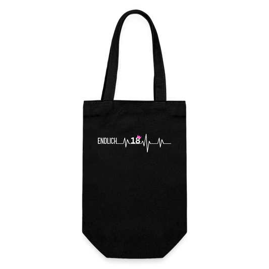 Geschenkbeutel für Flaschen "Endlich 18" (Herzschlag-Motiv) - Schwarz