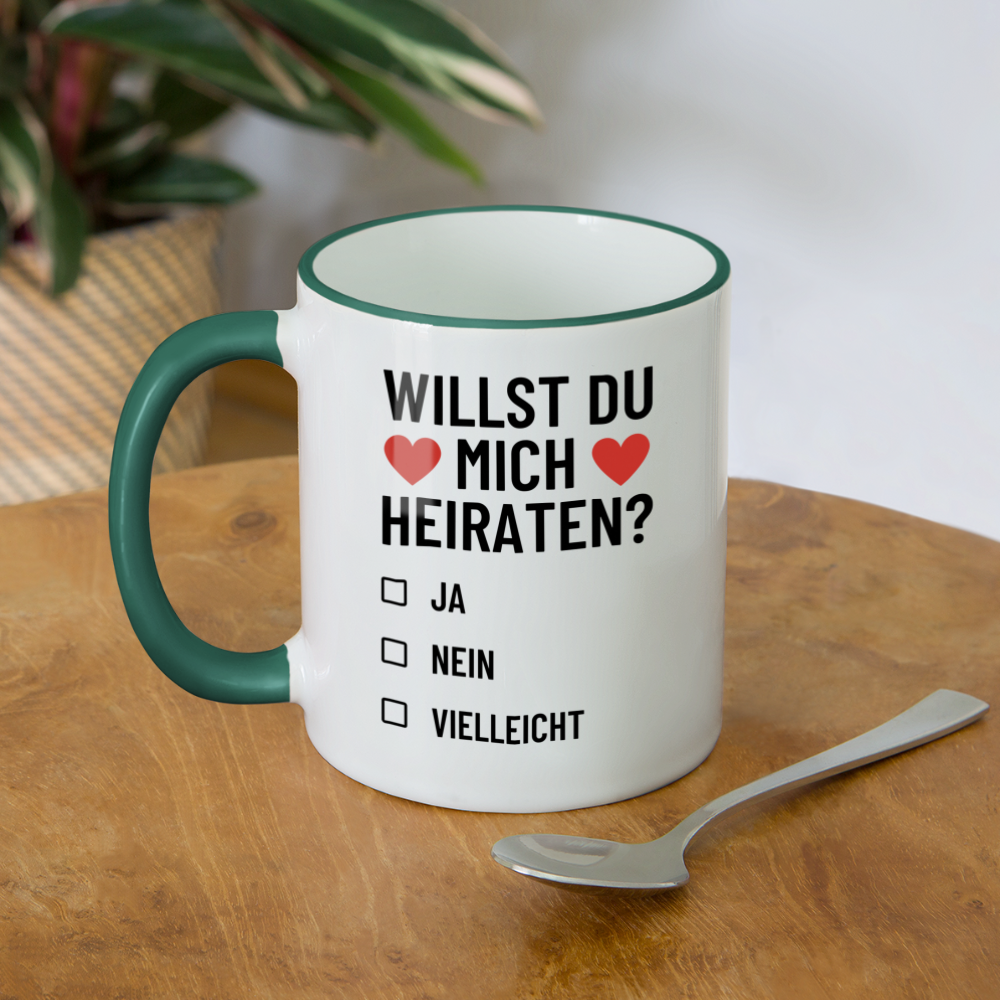 Tasse "Willst du mich heiraten?" (Ja, nein, vielleicht) - Weiß/Dunkelgrün