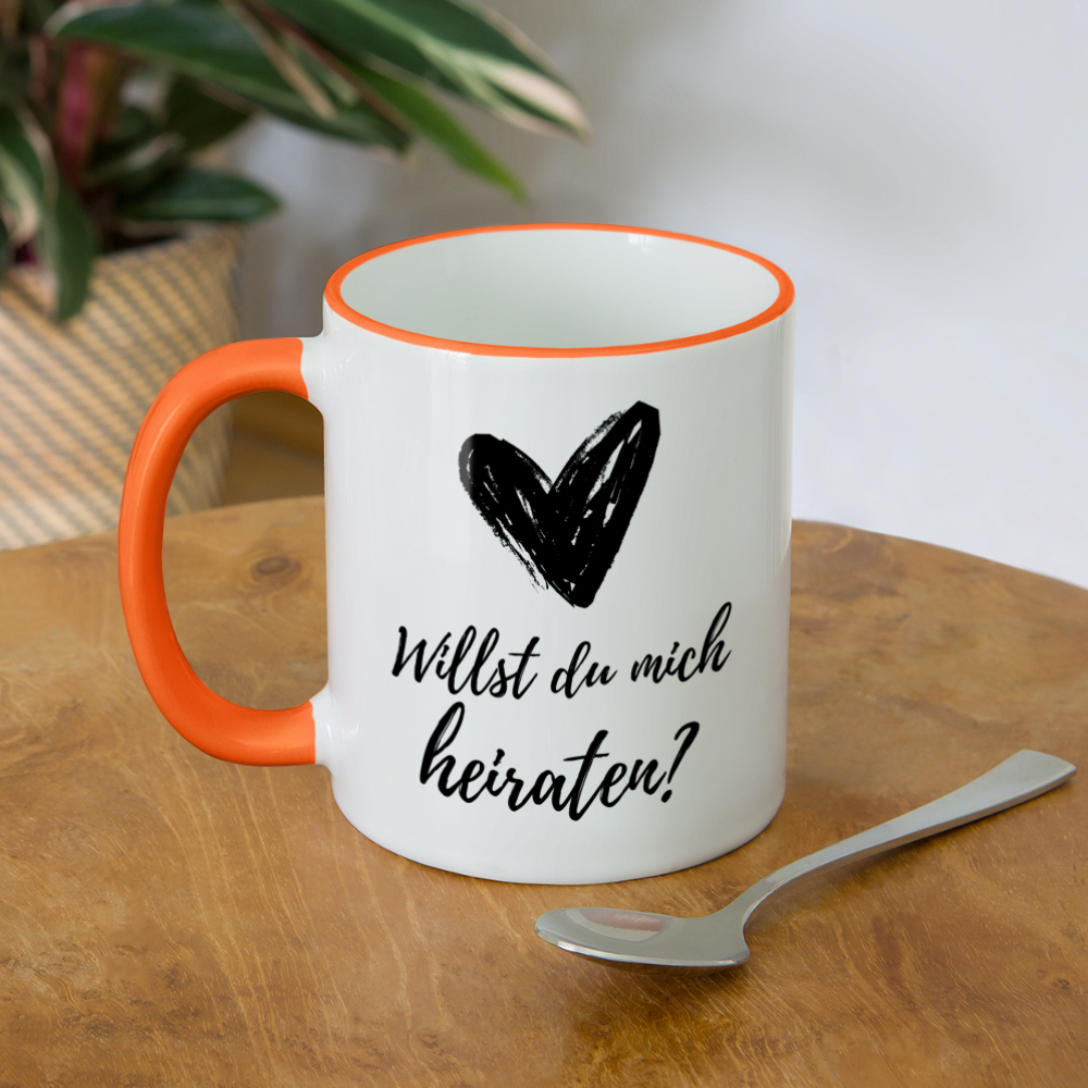 Tasse "Willst du mich heiraten?" (Herz) - Weiß/Orange