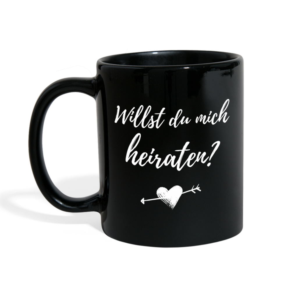 Tasse "Willst du mich heiraten?" (Herz mit Pfeil) - Schwarz
