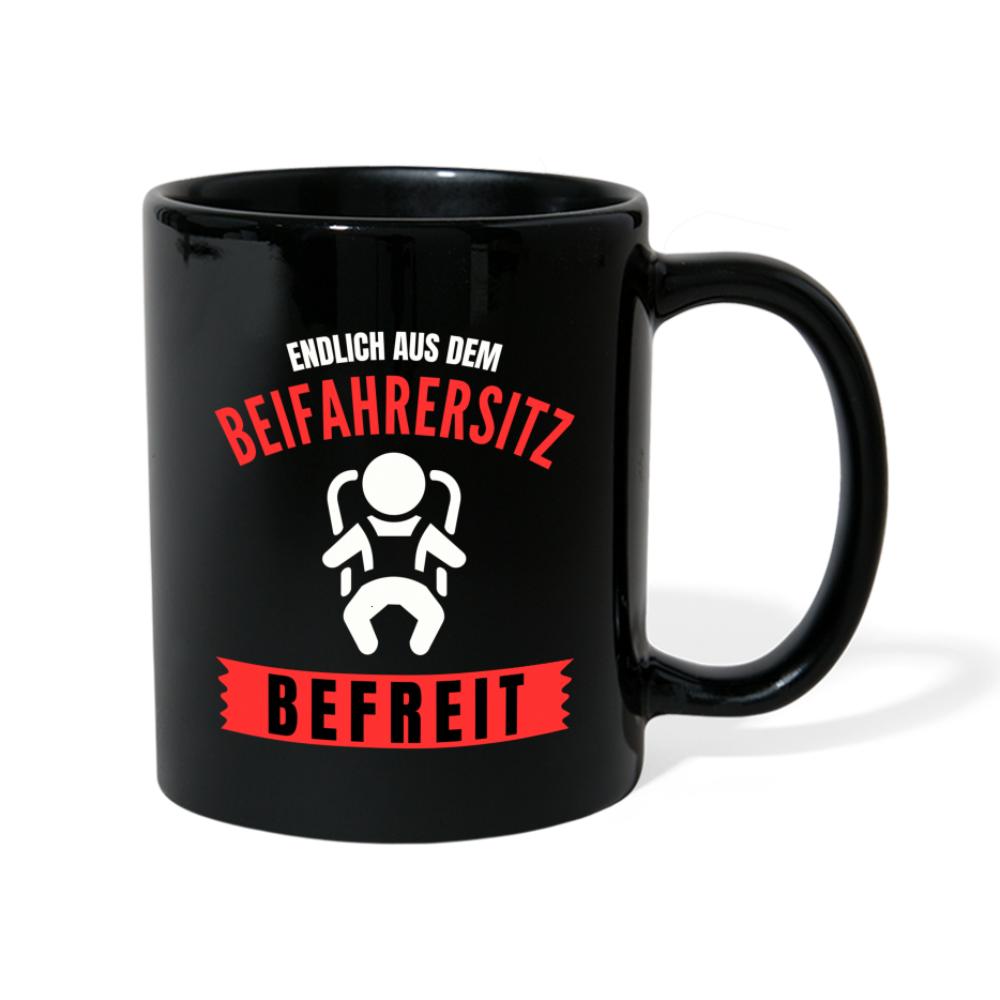 Tasse "Endlich aus dem Beifahrersitz befreit" - Schwarz