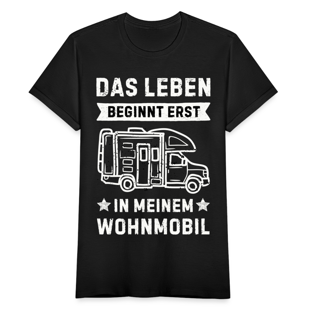 Frauen T-Shirt "Das Leben beginnt erst in meinem Wohnmobil" - Schwarz