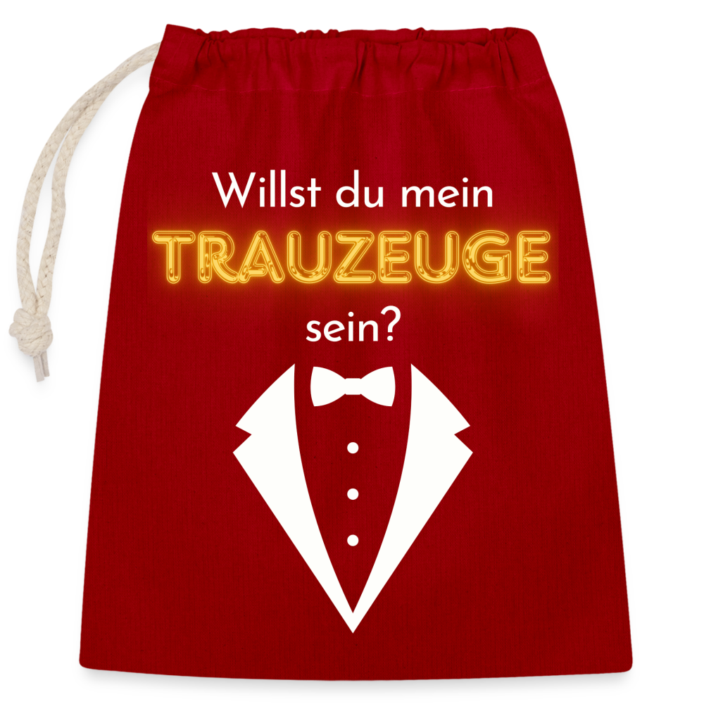 Verschließbarer Geschenkbeutel "Willst du mein Trauzeuge sein?" (Anzug-Motiv) - Rot