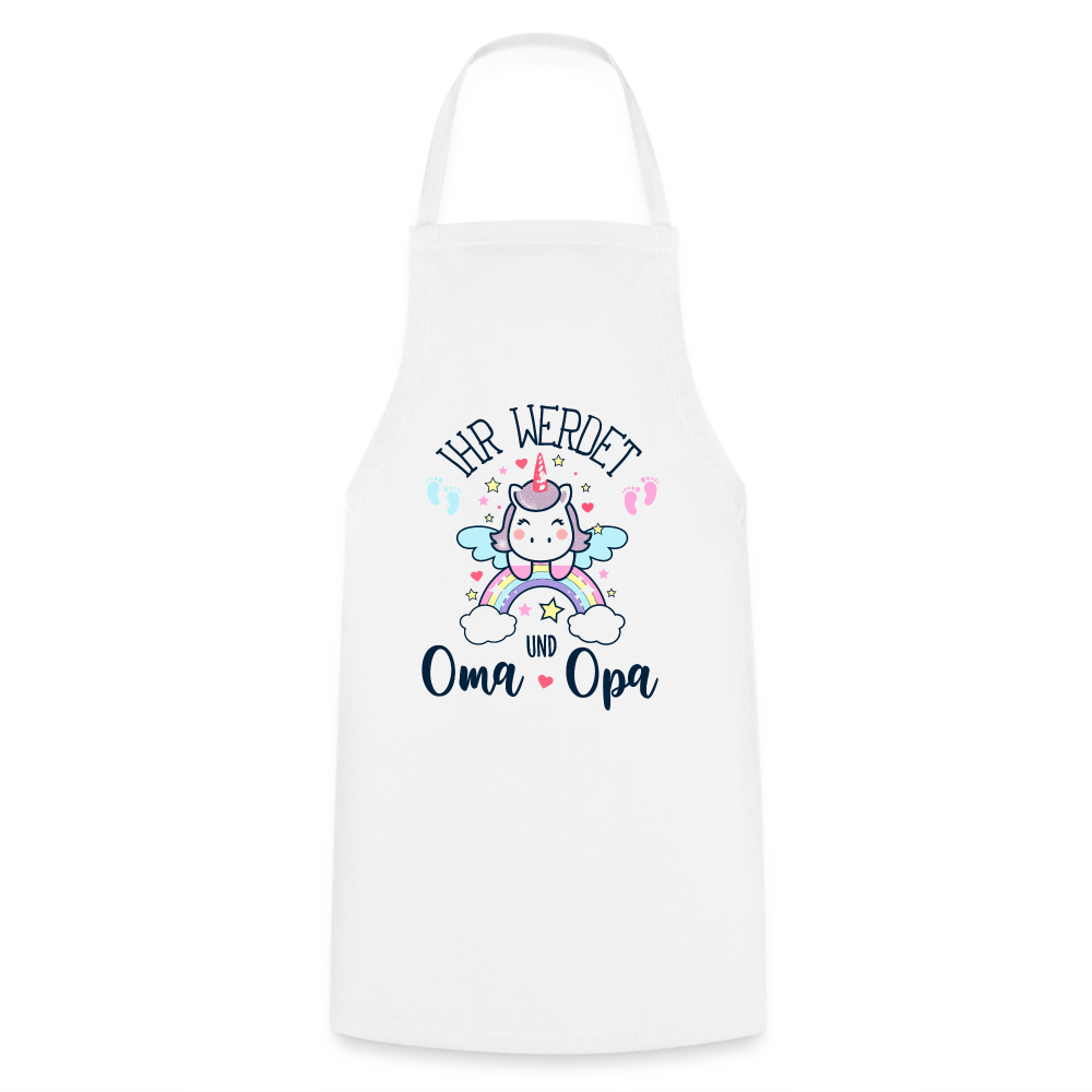 Kochschürze "Ihr werdet Oma und Opa" (Einhorn-Motiv) - weiß