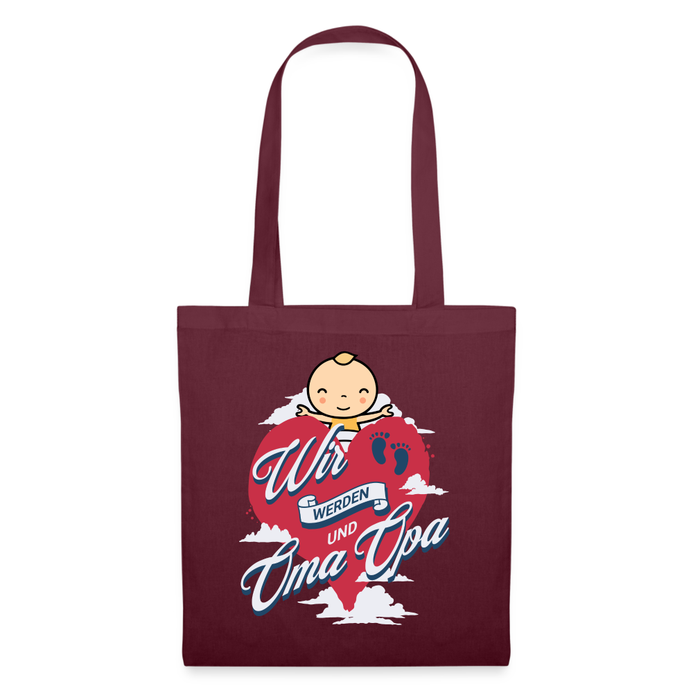Stoffbeutel "Wir werden Oma und Opa" (Herzmotiv) - Burgunderrot