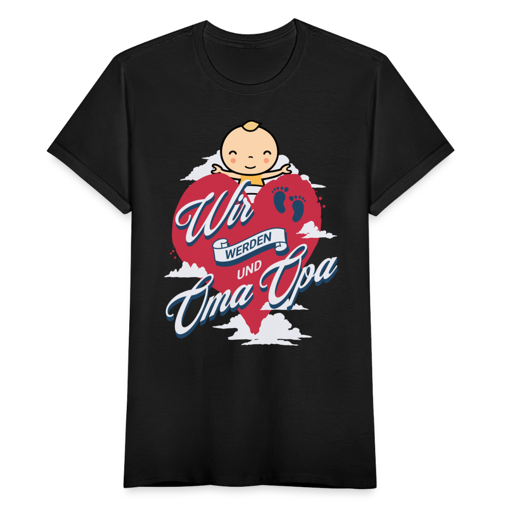 Frauen T-Shirt "Wir werden Oma und Opa" (Herzmotiv) - Schwarz