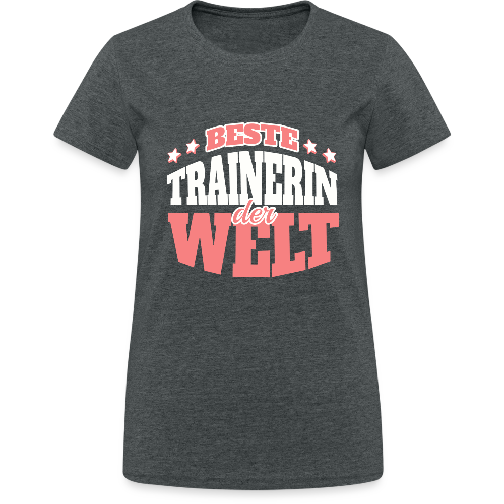 Frauen T-Shirt "Beste Trainerin der Welt" - Dunkelgrau meliert