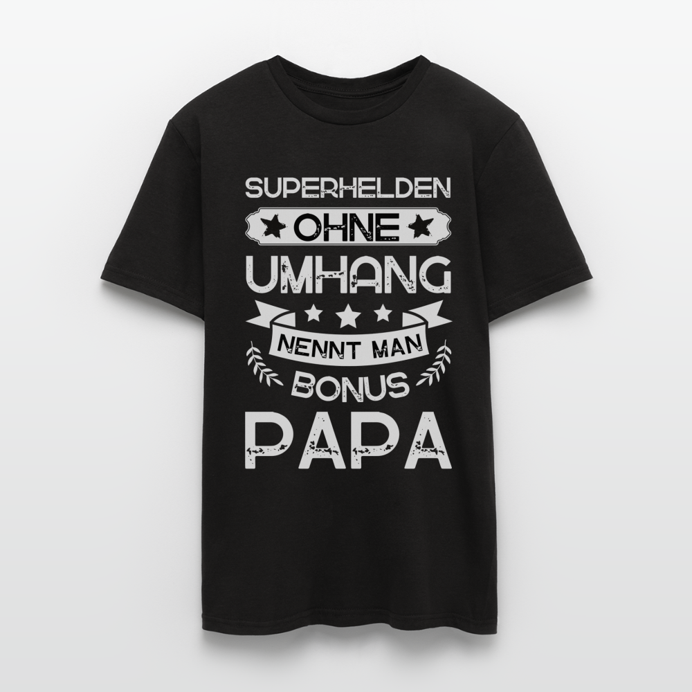 Männer T-Shirt "Superhelden ohne Umhang nennt man Bonus Papa" - Schwarz