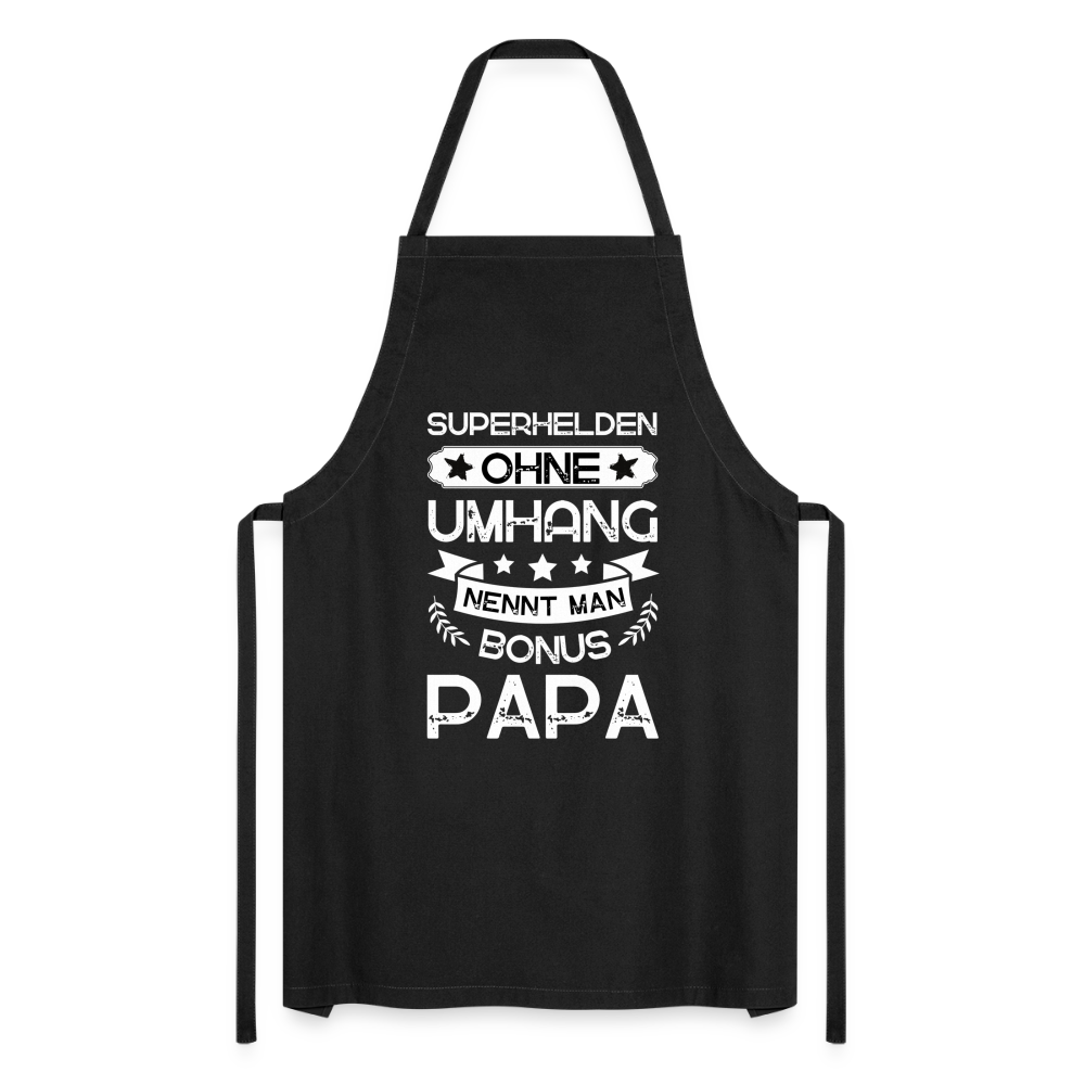Kochschürze "Superhelden ohne Umhang nennt man Bonus Papa" - Schwarz