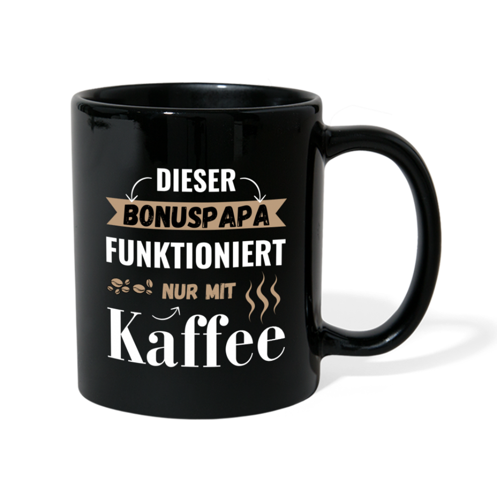 Tasse "Dieser Bonuspapa funktioniert nur mit Kaffee" - Schwarz
