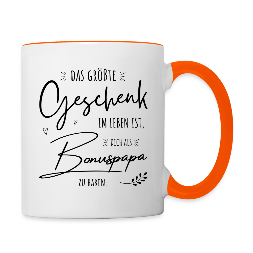 Tasse "Das größte Geschenk im Leben ist, dich als Bonuspapa zu haben" - Weiß/Orange