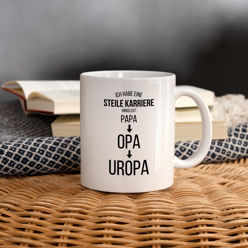 Tasse "Steile Karriere hingelegt: Papa, Opa, Uropa" - Weiß