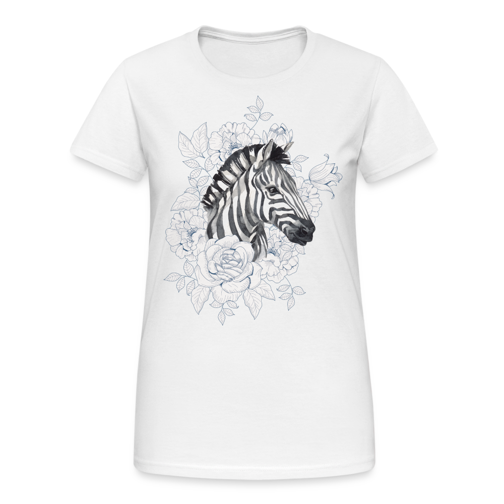 Frauen T-Shirt "Zebra im Blumenmotiv" - Weiß