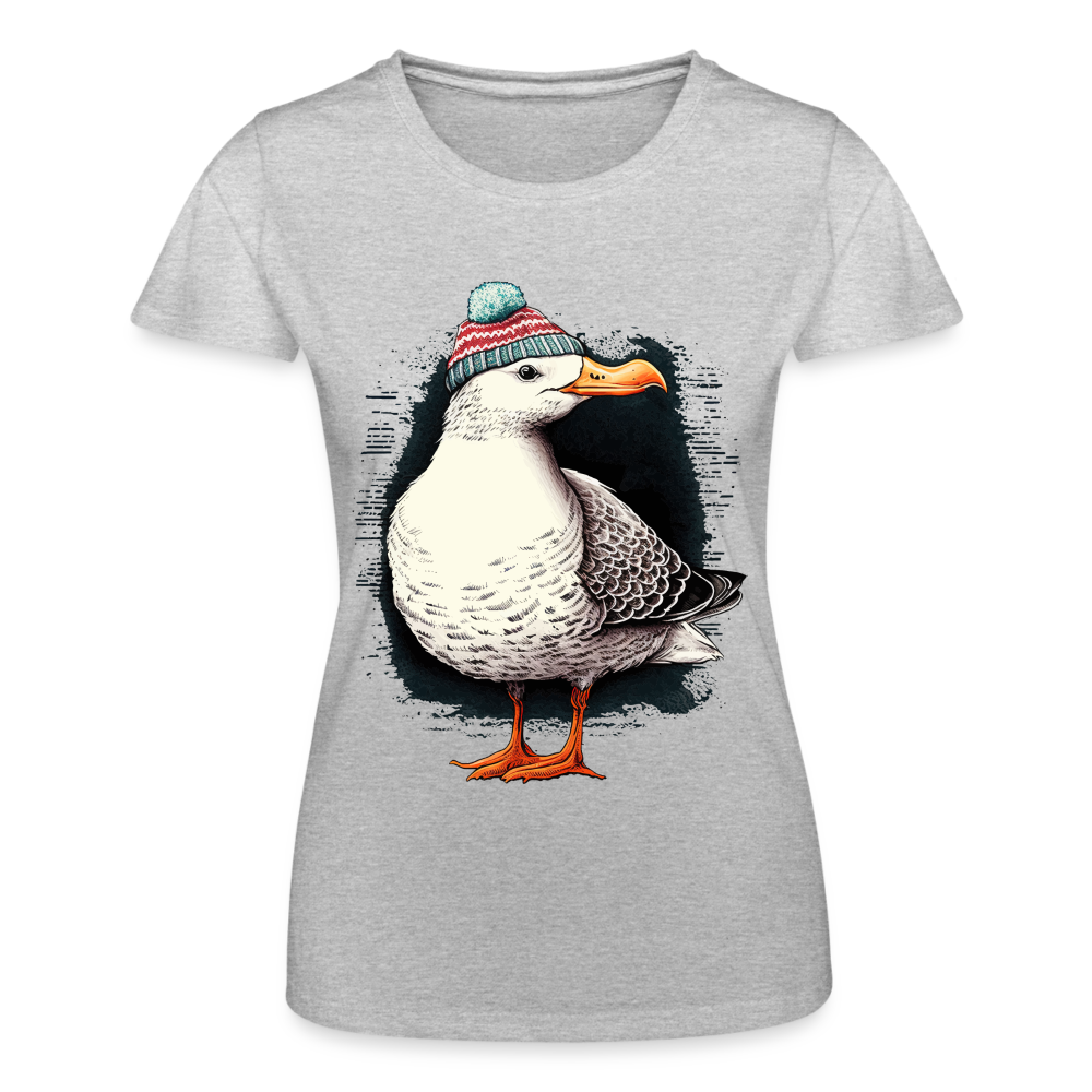 Frauen T-Shirt "Möwe mit Mütze" - Grau meliert