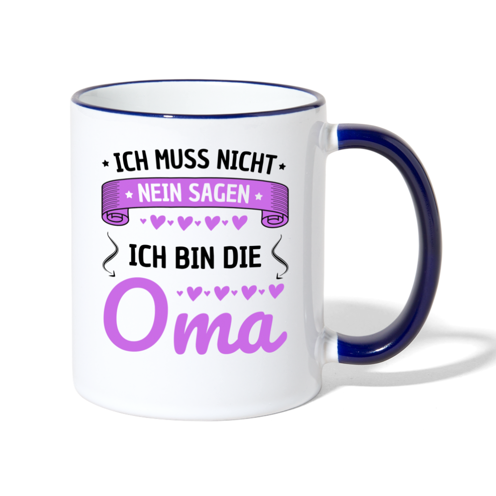 Tasse "Ich muss nicht nein sagen, ich bin die Oma" - Weiß/Kobaltblau