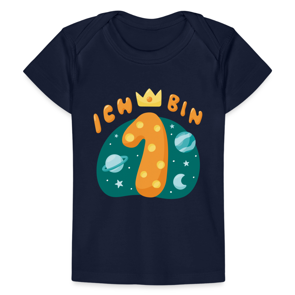 Baby Bio-T-Shirt "Ich bin 1" (Weltraum-Motiv) - Dunkelnavy