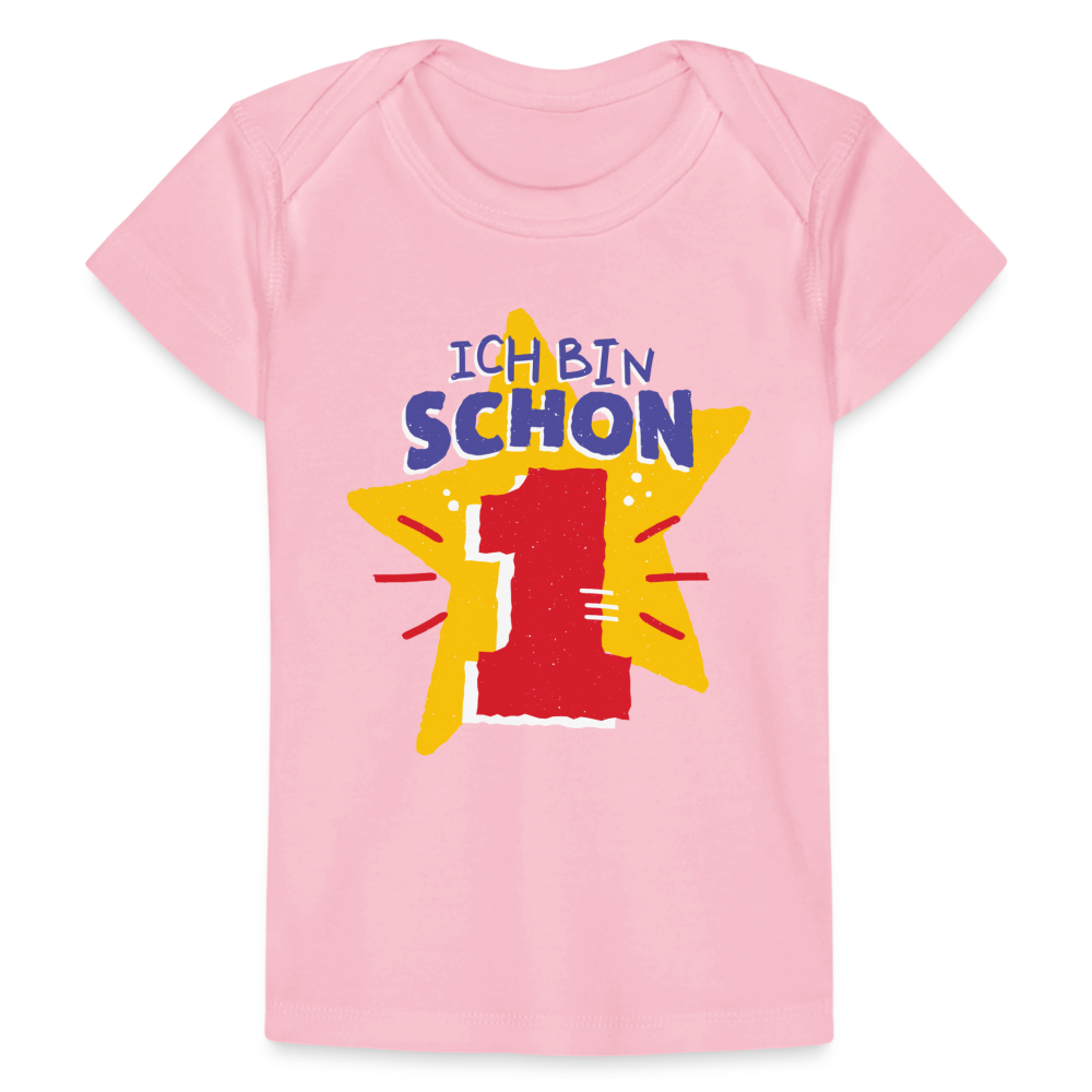 Baby Bio-T-Shirt "Ich bin schon 1" (Sternen-Motiv) - Hellrosa