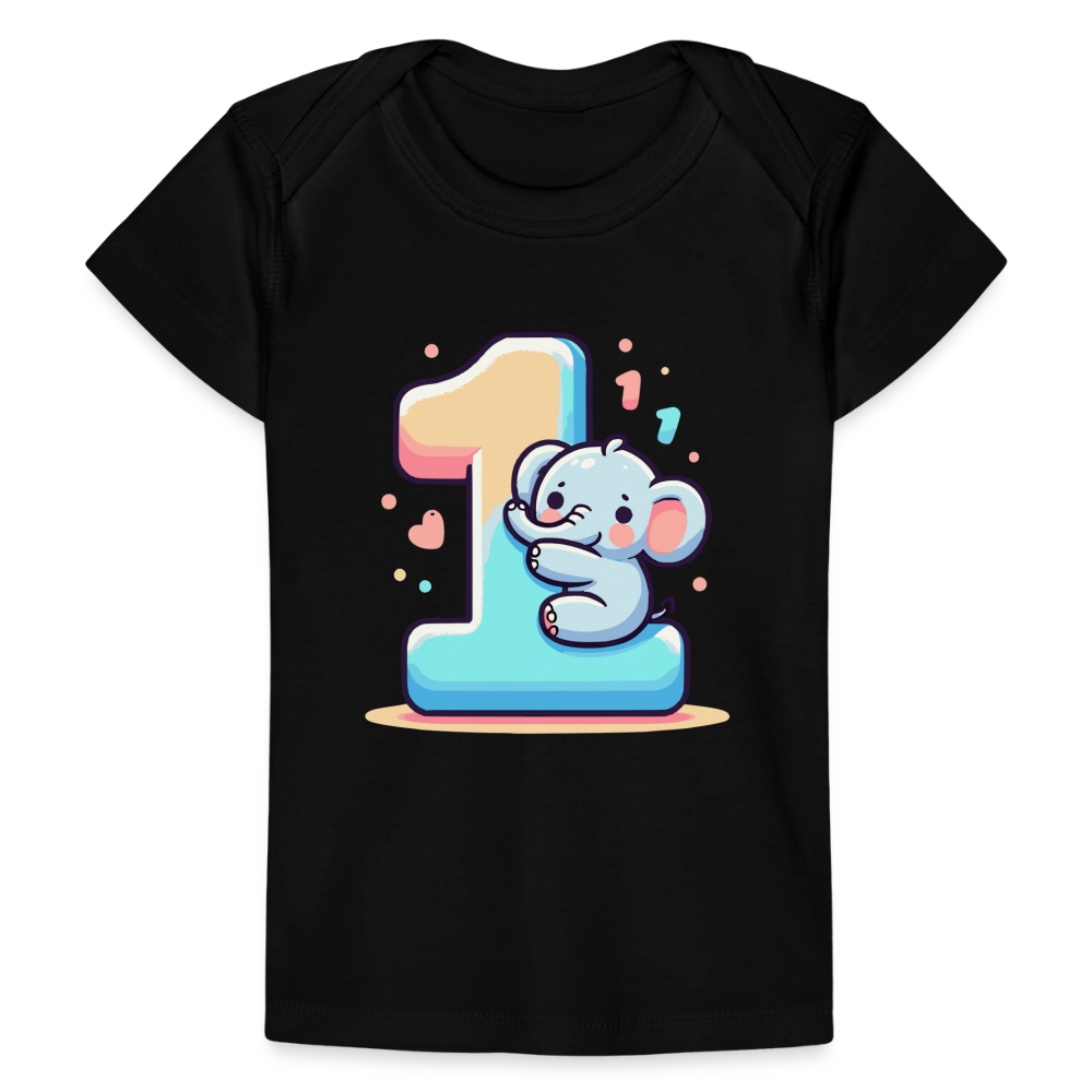 Baby Bio-T-Shirt "Elefant umarmt die 1" - Schwarz