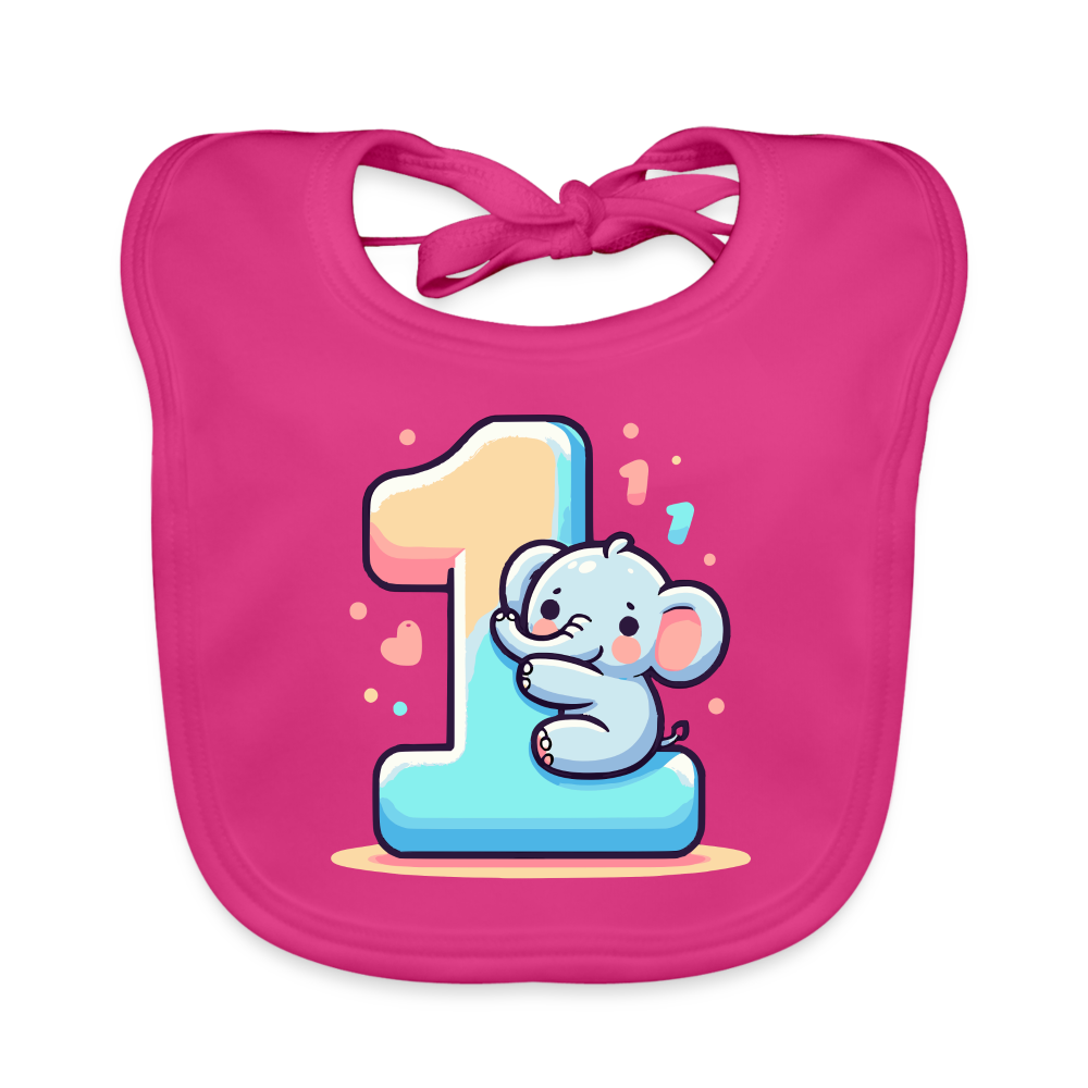 Baby Bio-Lätzchen "Elefant umarmt die 1" - Fuchsia