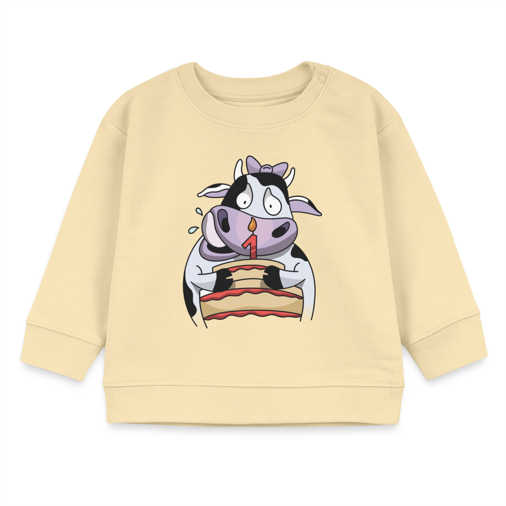 Geburtstagspullover "Lustige Kuh feiert den 1. Geburtstag" - Creme