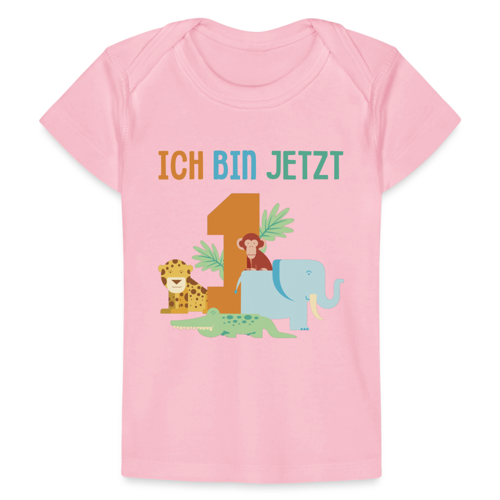 Baby Bio-T-Shirt "Ich bin jetzt 1" (Tiermotiv) - Hellrosa
