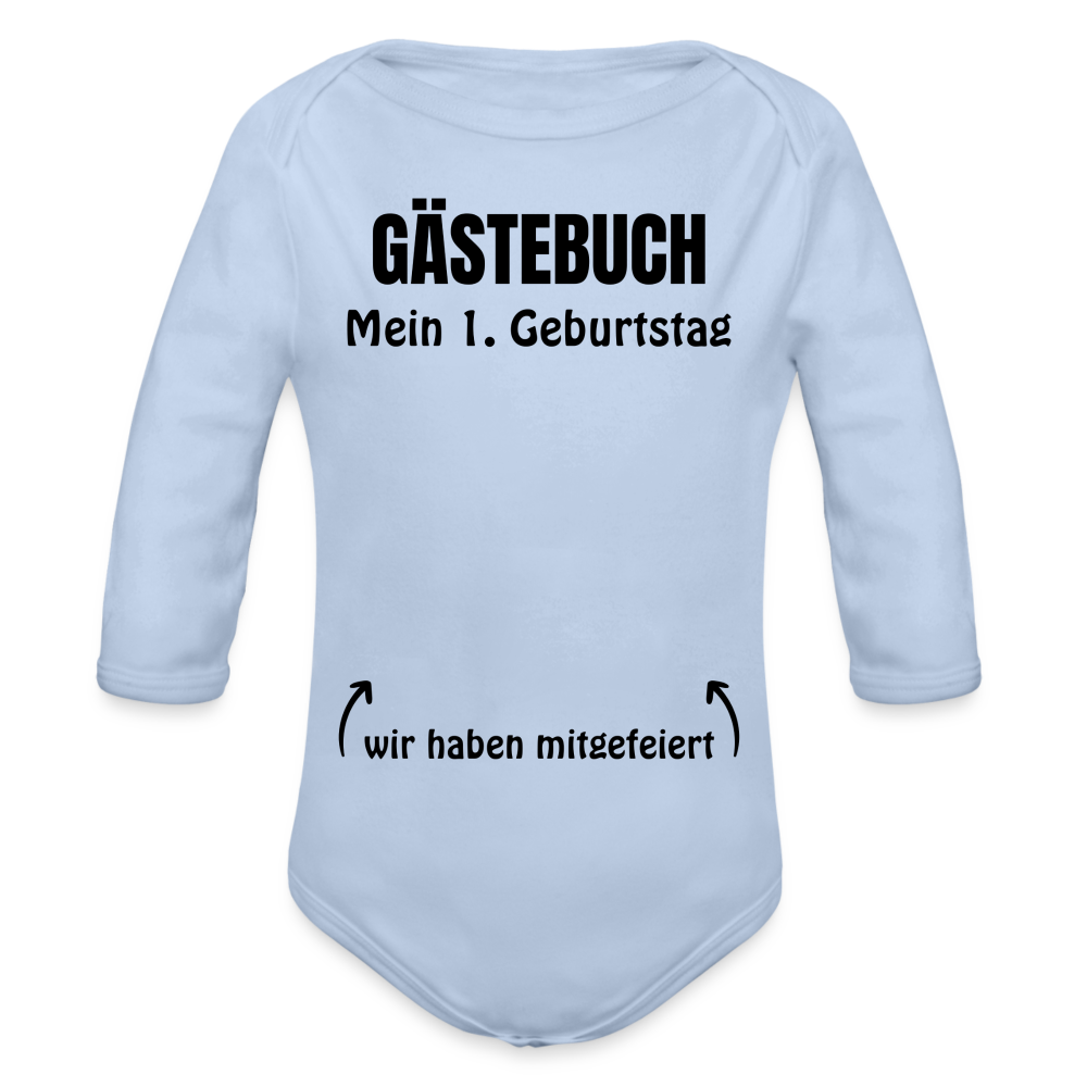 Baby Bio-Langarm-Body "Gästebuch 1. Geburtstag" - Sky