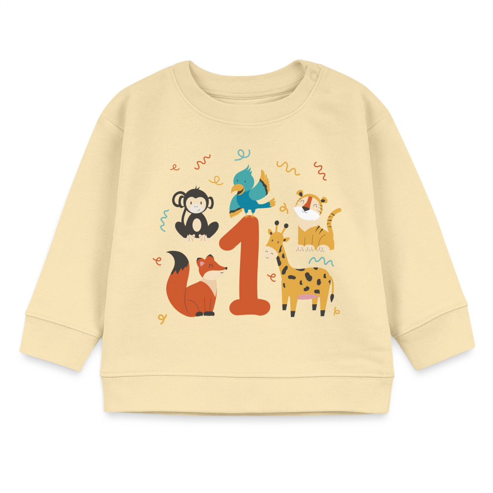 Geburtstagspullover "1. Geburtstag" (Niedliche Tiere) - Creme