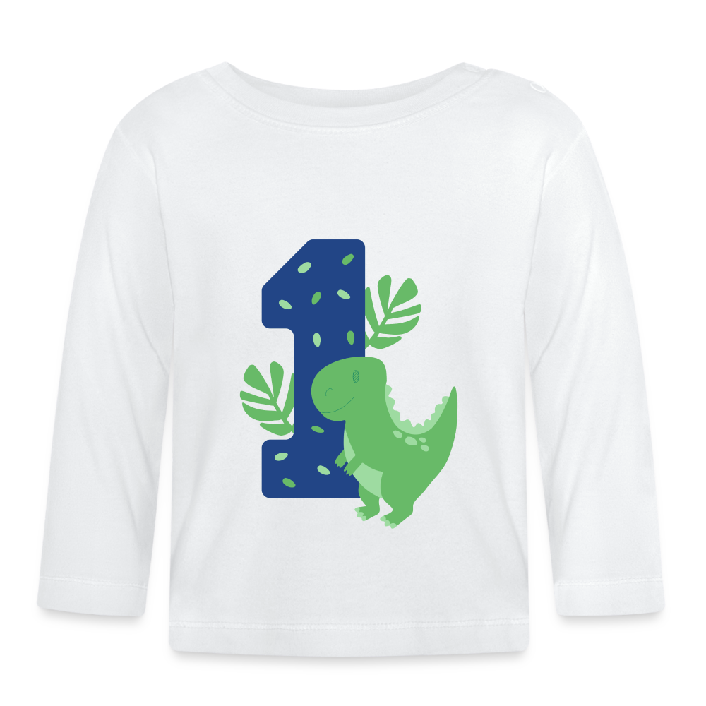 Baby Langarmshirt "Dinosaurier mit der Eins" - Weiß