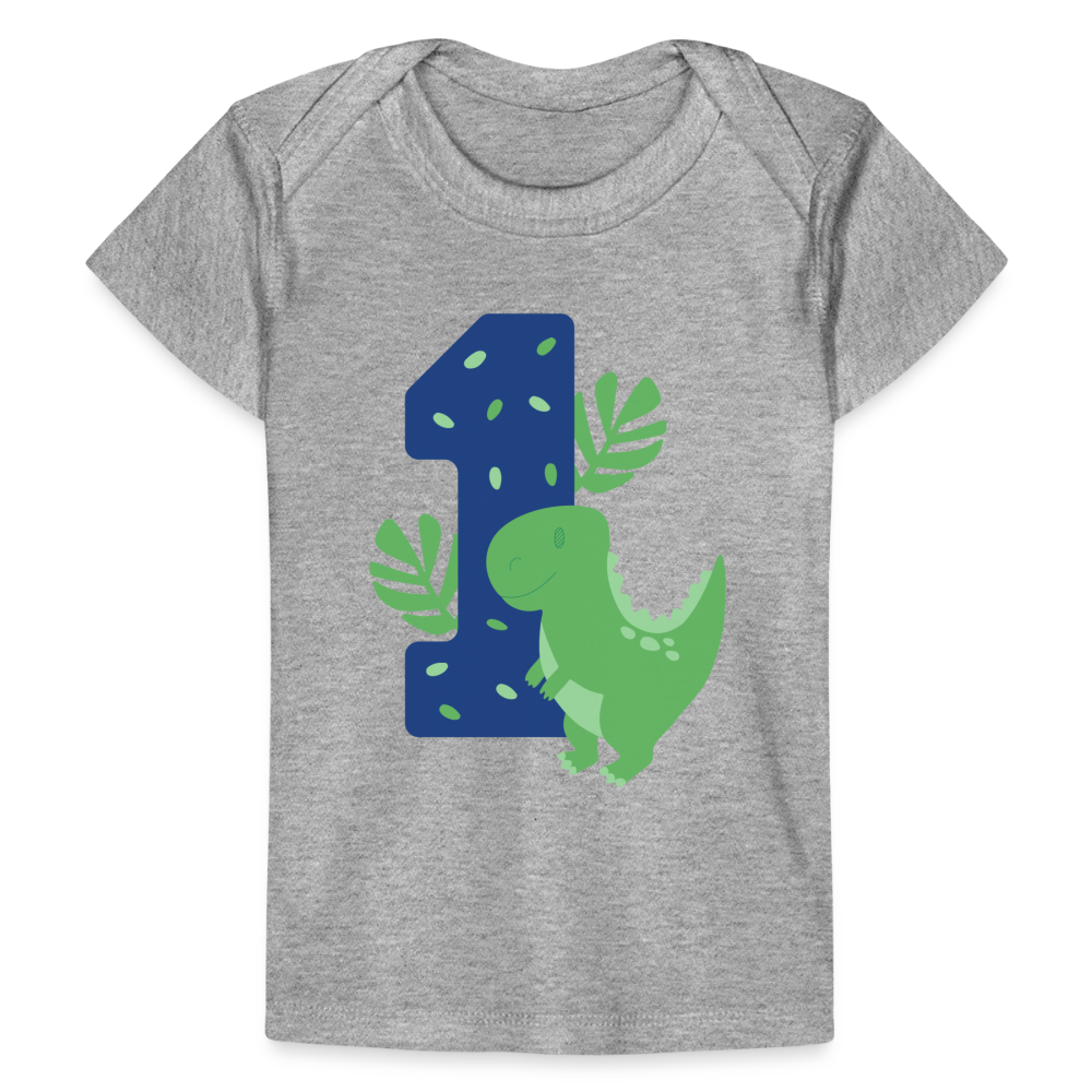 Baby Bio-T-Shirt "Dinosaurier mit der Eins" - Grau meliert
