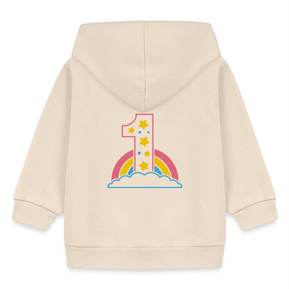 Baby Strickjacke "1 mit Regenbogen und Wolken" - Naturweiß