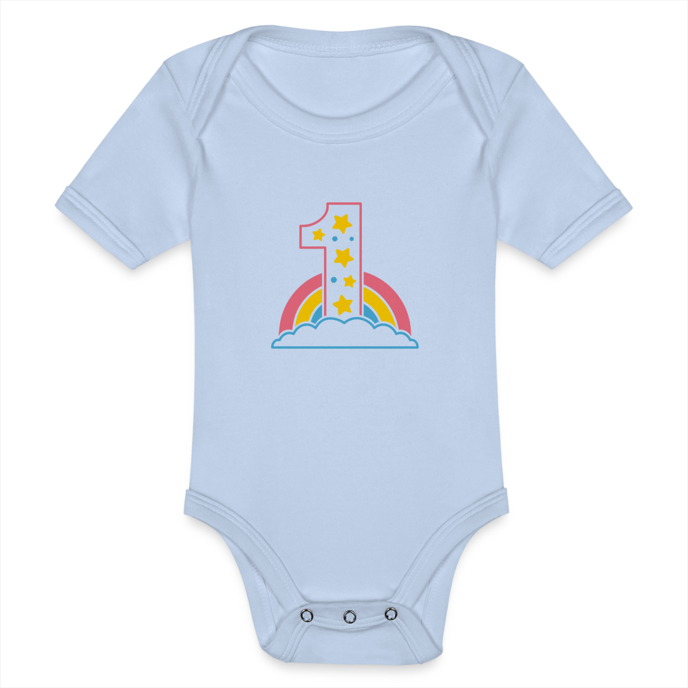 Baby Bio-Kurzarm-Body "1 mit Regenbogen und Wolken" - Sky