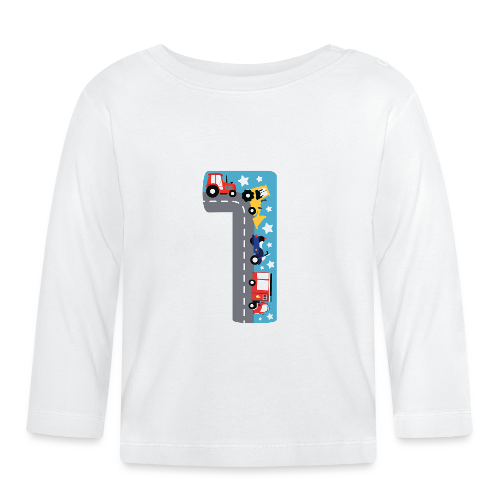Baby Langarmshirt "1 mit Traktoren" - Weiß