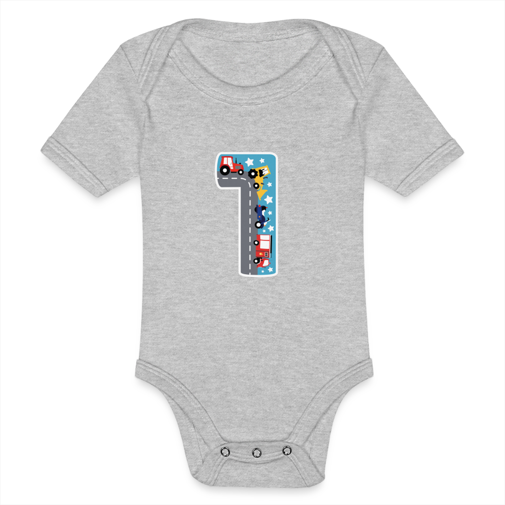 Baby Bio-Kurzarm-Body "1 mit Traktoren" - Grau meliert
