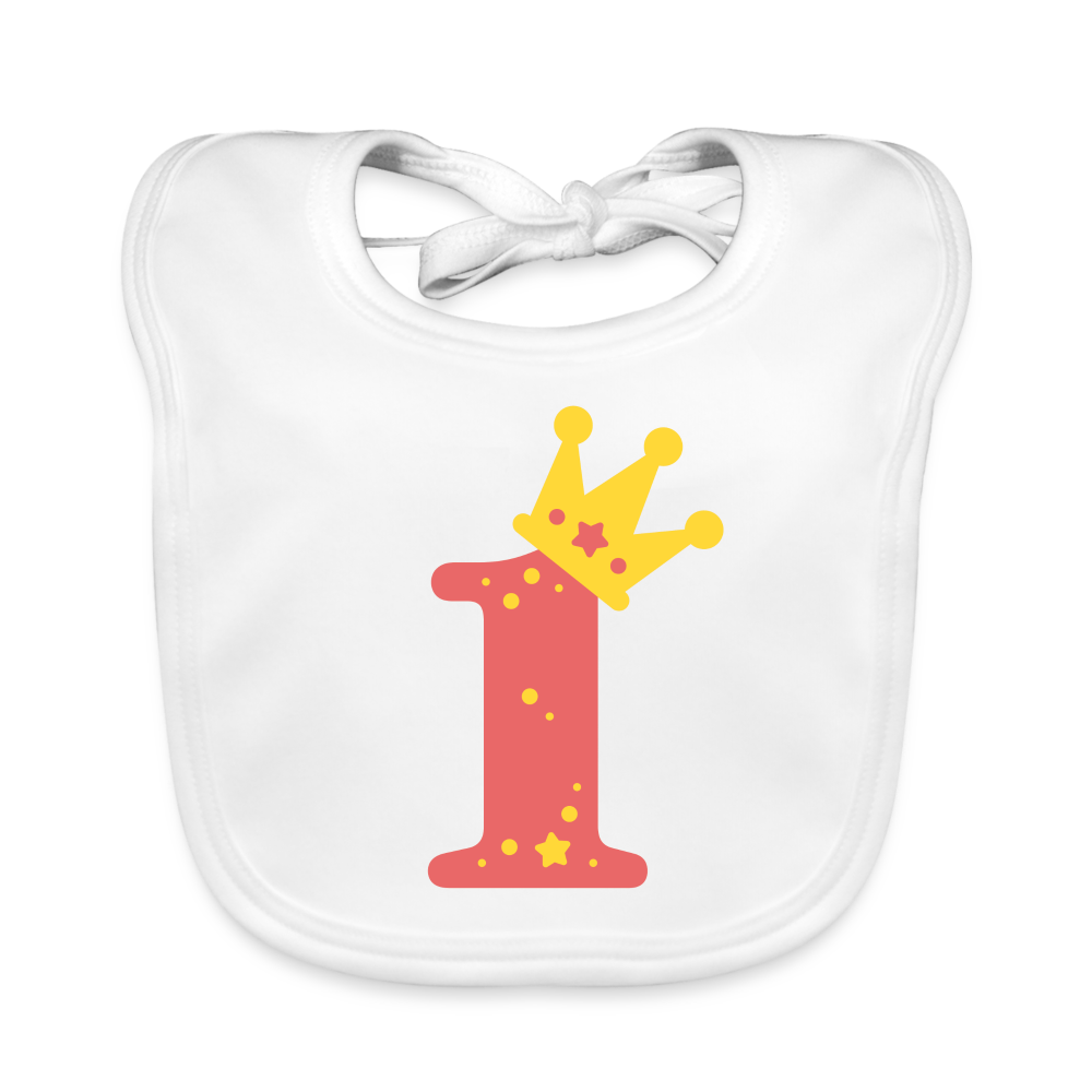 Baby Bio-Lätzchen "Rosa 1 mit Krone" - Weiß