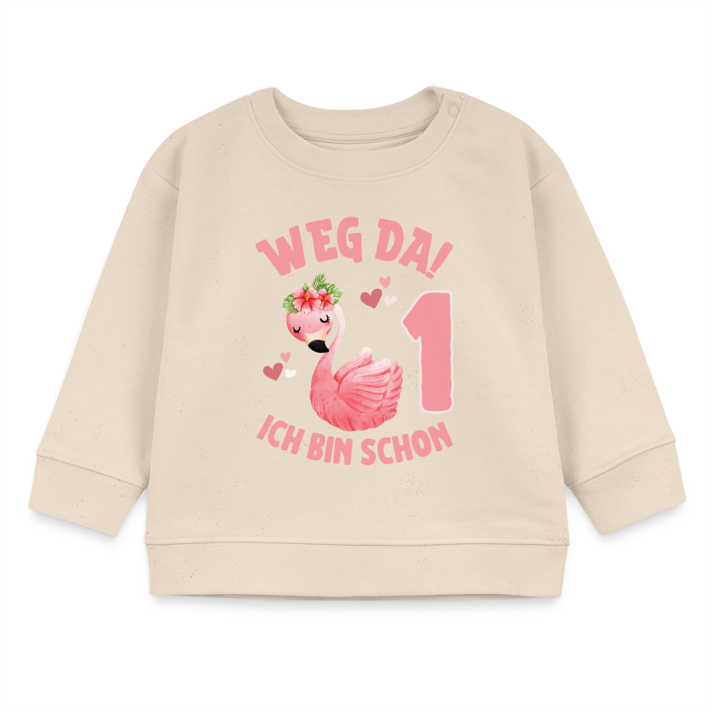 Geburtstagspullover "Weg da! Ich bin schon 1" (Flamingo) - Naturweiß