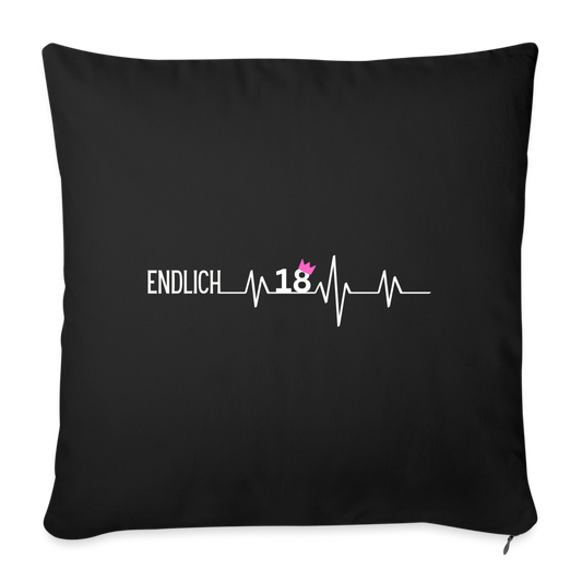 Sofakissen mit Füllung "Endlich 18" (Herzschlag-Motiv) - Schwarz