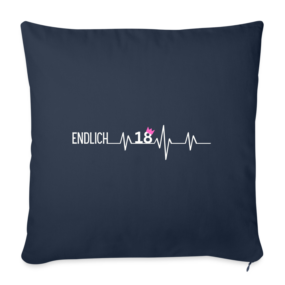 Sofakissen mit Füllung "Endlich 18" (Herzschlag-Motiv) - Navy