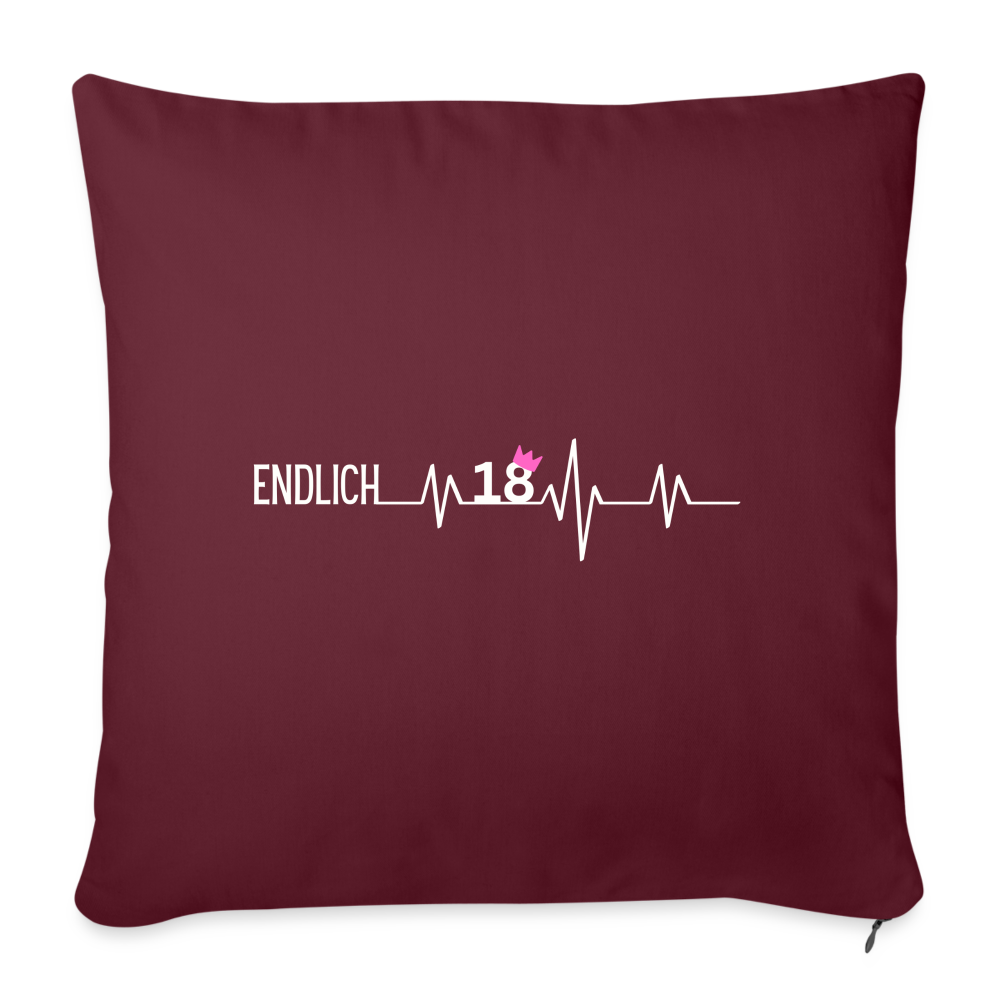Sofakissen mit Füllung "Endlich 18" (Herzschlag-Motiv) - Burgunderrot