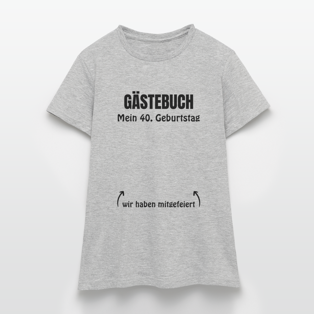 Gästebuch T-Shirt für Frauen "40. Geburtstag" - Grau meliert
