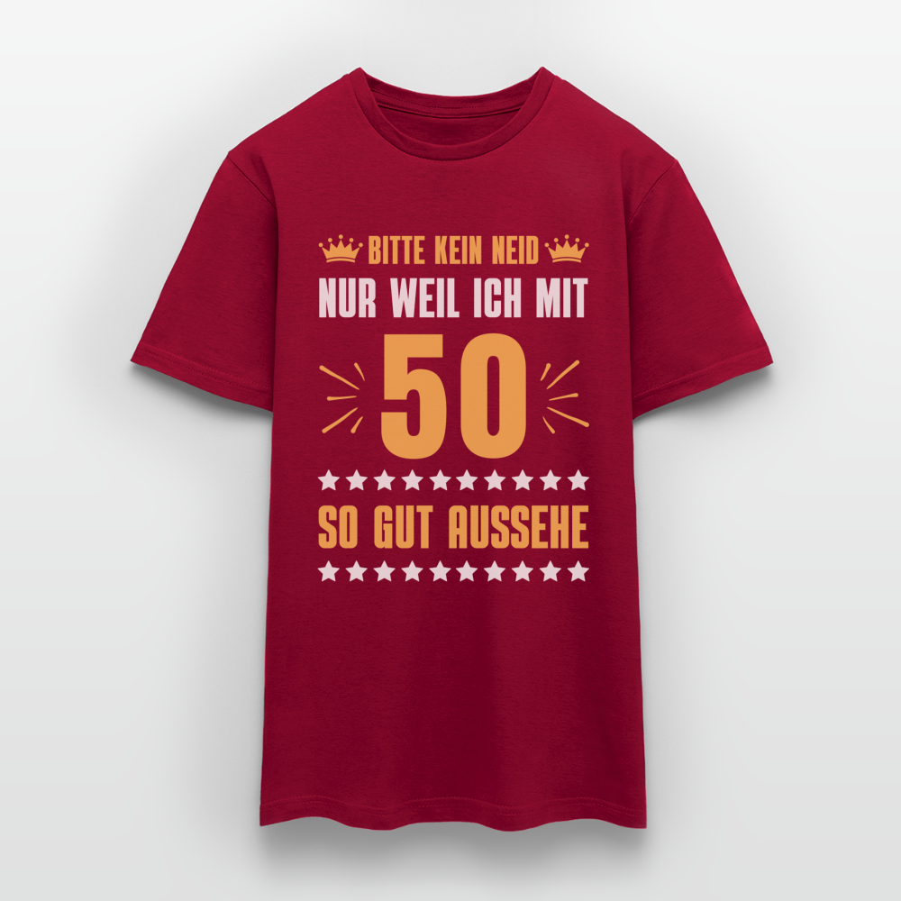 Männer T-Shirt "Bitte kein Neid, nur weil ich mit 50 so gut aussehe" - Ziegelrot