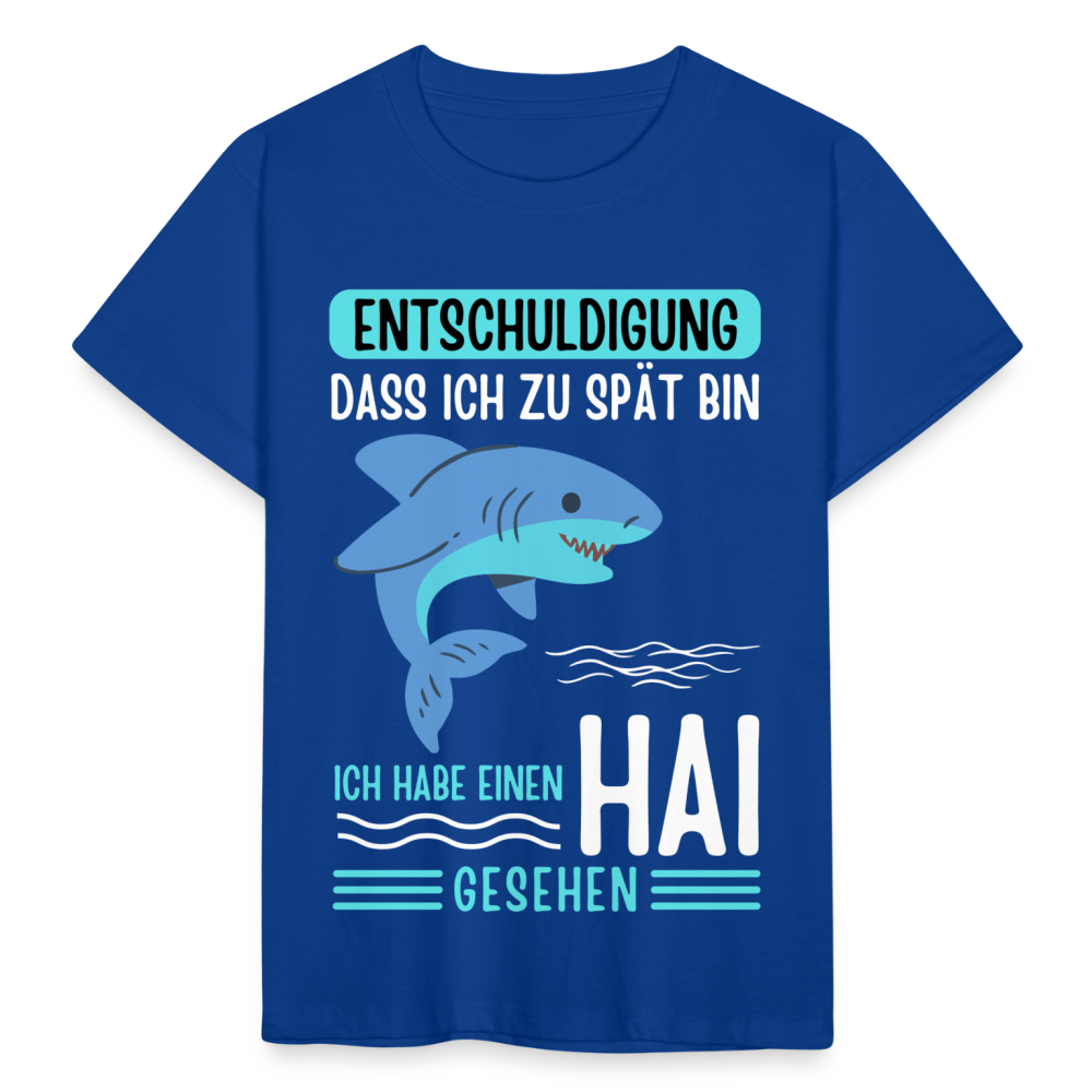 Kinder T-Shirt "Entschuldigung, dass ich zu spät bin. Ich habe einen Hai gesehen" - Royalblau
