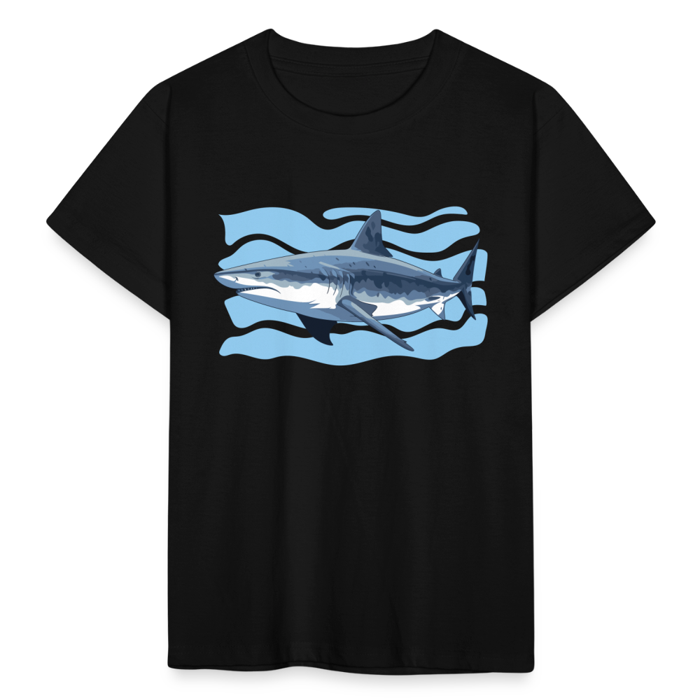 Kinder T-Shirt "Hai im Meer" - Schwarz
