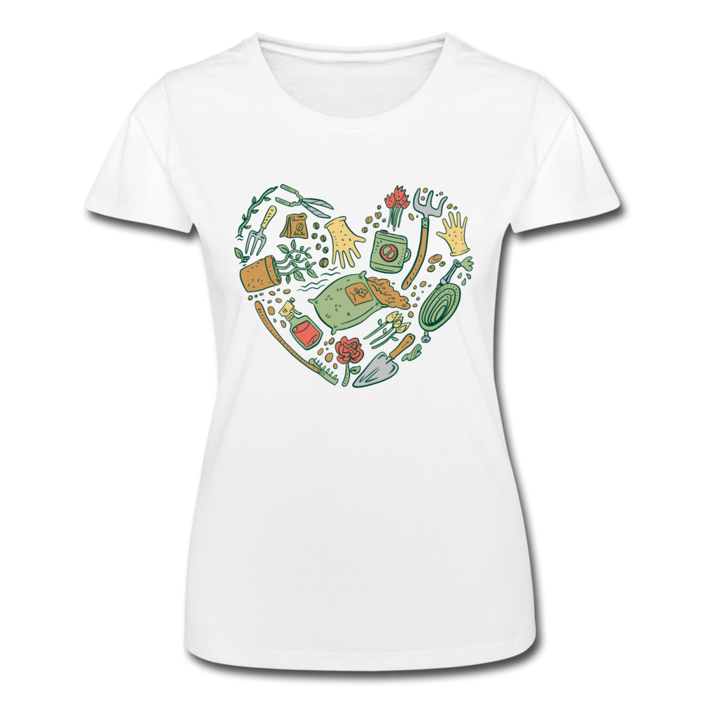 Frauen T-Shirt "Gartenzubehör in Herzform" - Weiß
