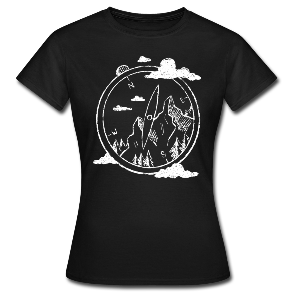 Frauen T-Shirt "Berge und Kompass" - Schwarz