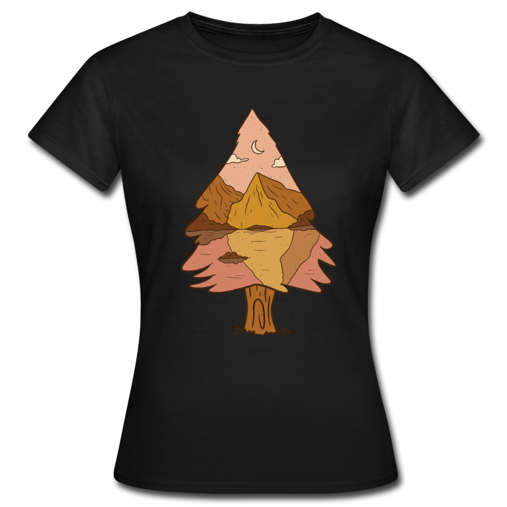Frauen T-Shirt "Bergen-Landschaft im Baum" - Schwarz