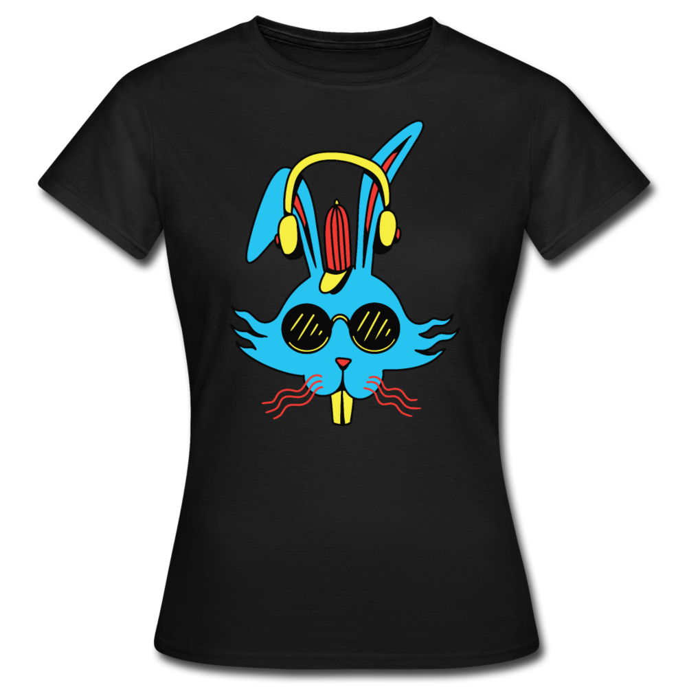 Frauen T-Shirt "Verrückter Hase mit Kopfhörern" - Schwarz