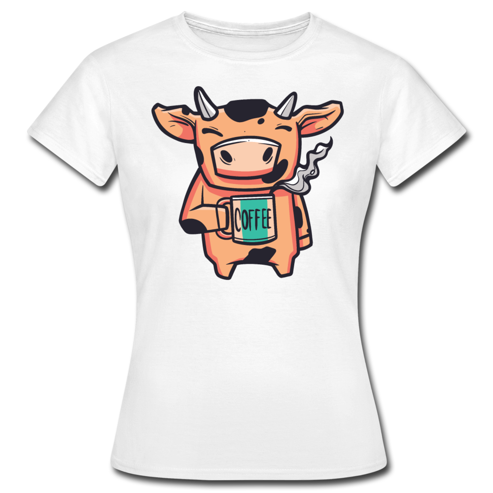 Frauen T-Shirt "Kuh mit Kaffee" - Weiß