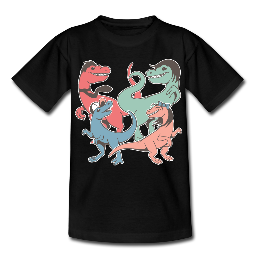 Kinder T-Shirt "Lustige Dinosaurier-Familie" - Schwarz